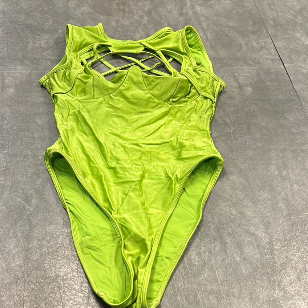 B FYNE Neon Green One Piece Swimsuit Cut out open back
